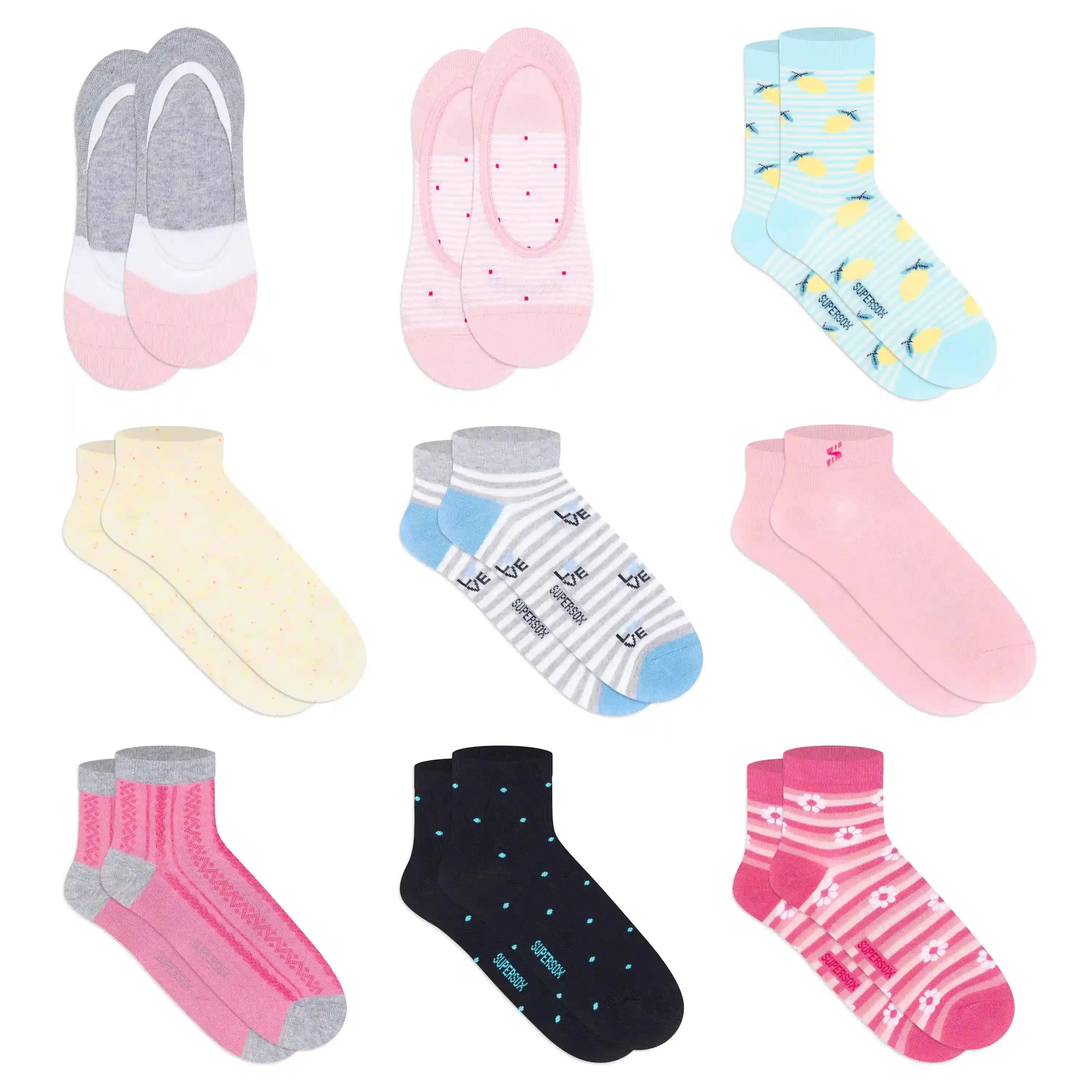 Fusion Vibe Pink Box Socks – Women (Pack of 9) Supersox